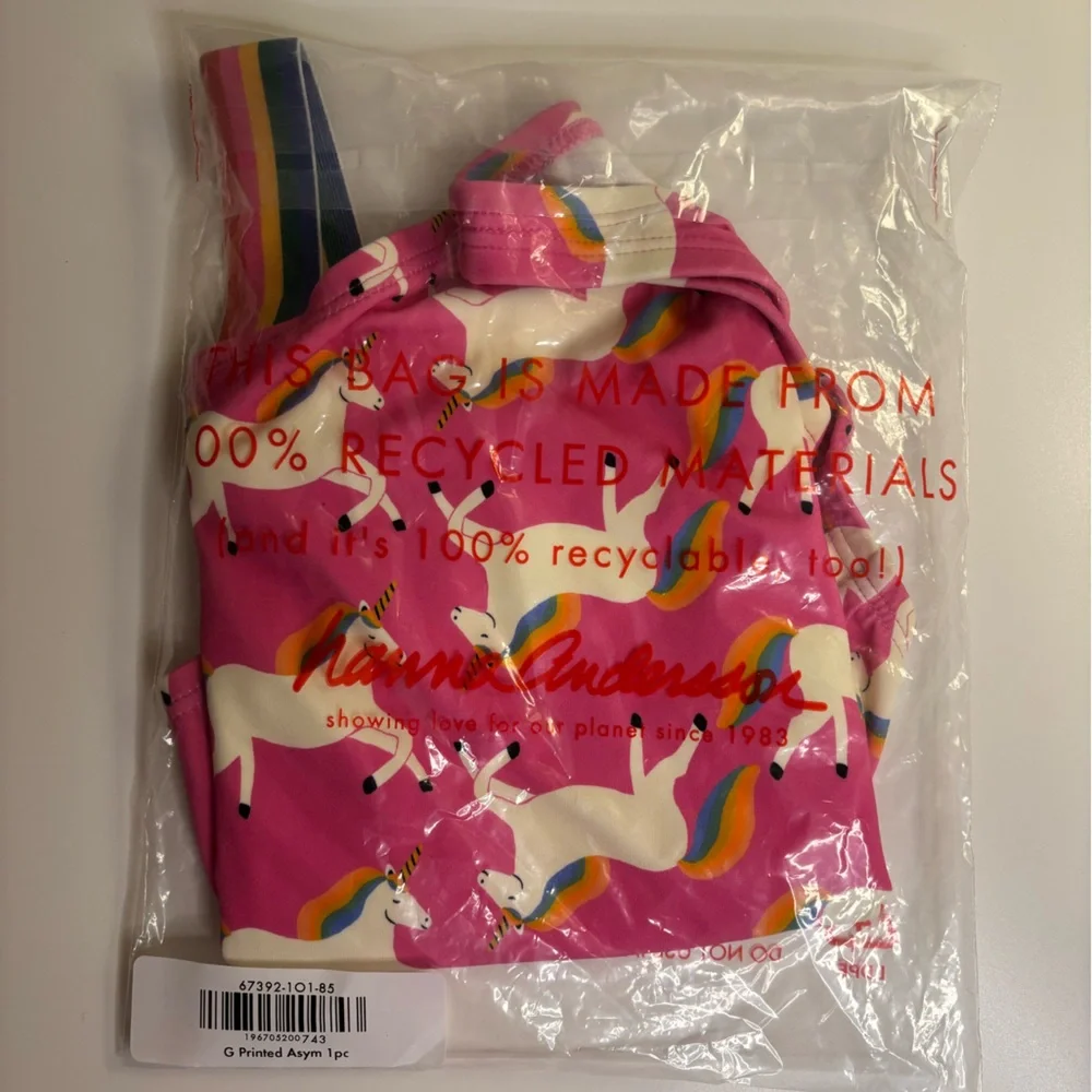 NWT Hanna Andersson Swimsuit, 1 piece Asym, Size 85‎ (US 2), Rainbow Unicorn